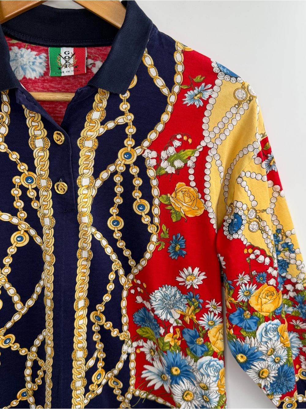 Vintage GOLF Baroque Floral Scarf Print Blouse Shirt Not Versace - Picture 7 of 11